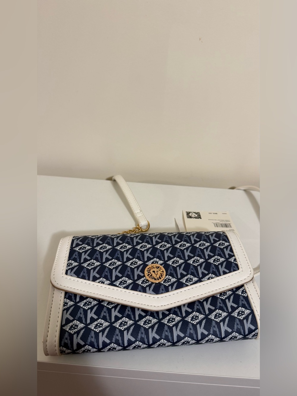 Anne Klein Navy & White Logo Crossbody Wallet